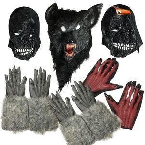 Lot of Halloween Items: Werewolf and Black Death Demon Skull Masks